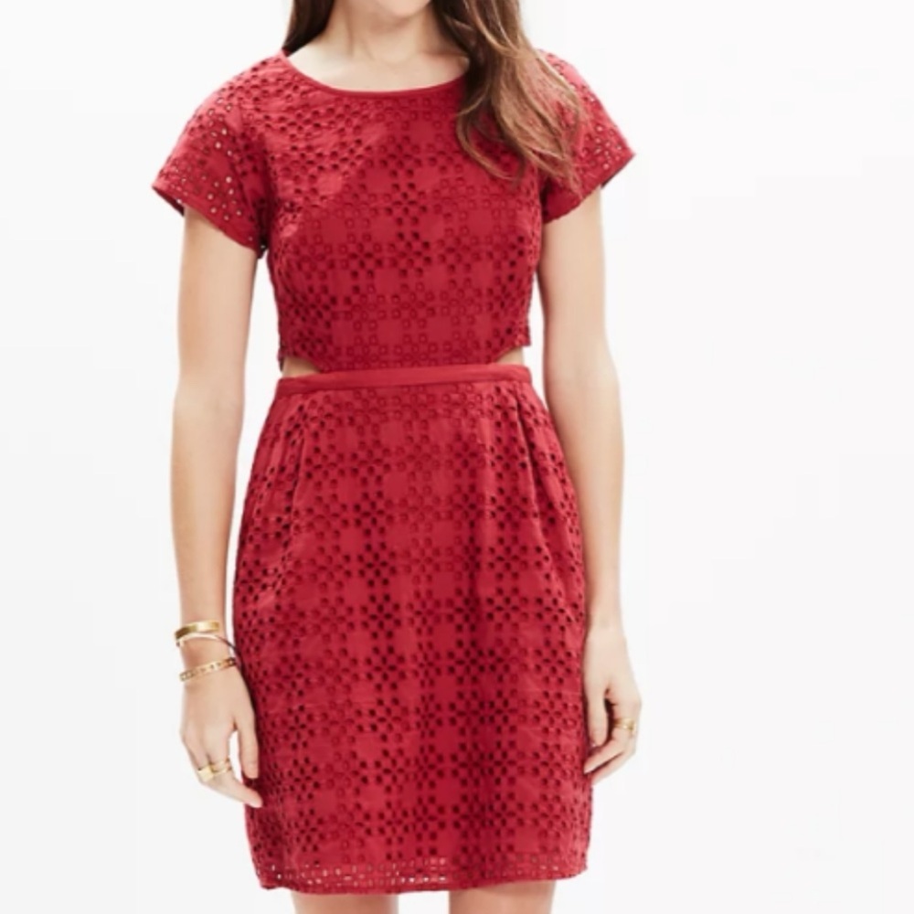 Red Eyelet Mini Dress with Cut-Outs